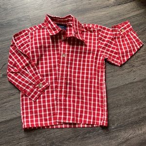 Red and White Plaid long Sleeve Button Down - 24m. NWOT.
